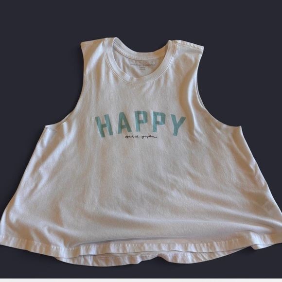 Spiritual Gangster Blue and White Sleeveless Crop Tee - Picture 2 of 6